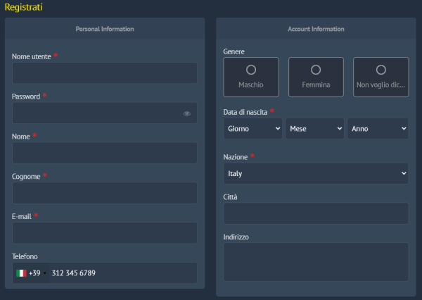 Registrazione a Yonibet