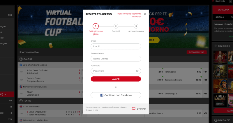 select.bet registrazione, iscrizione a selectbet