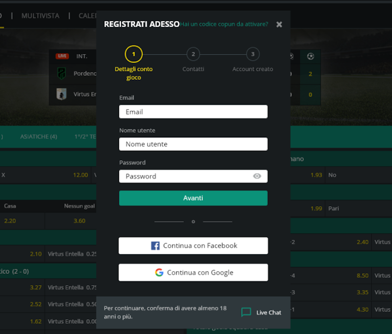 1Bet registrazione, iscrizione al bookmaker 1bet
