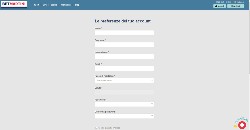 betmartini registrazione