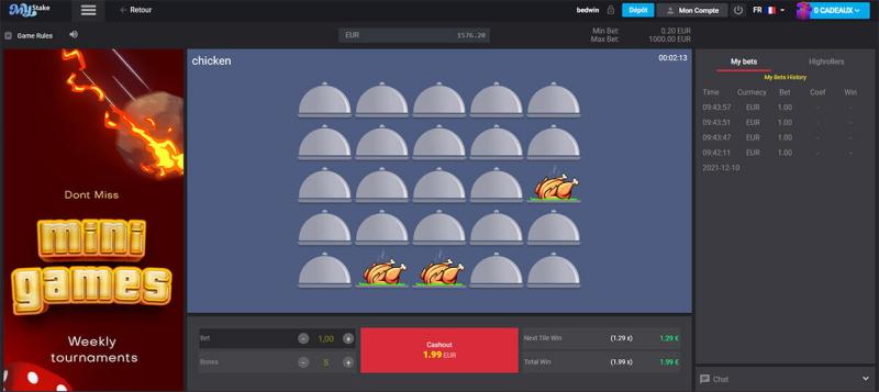 Immagine di presentazione del mini gioco Chicken di MyStake