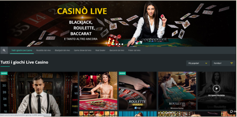 Casinò Live, blackjack, roulette e baccarat ai tavoli dal vivo con croupier reali