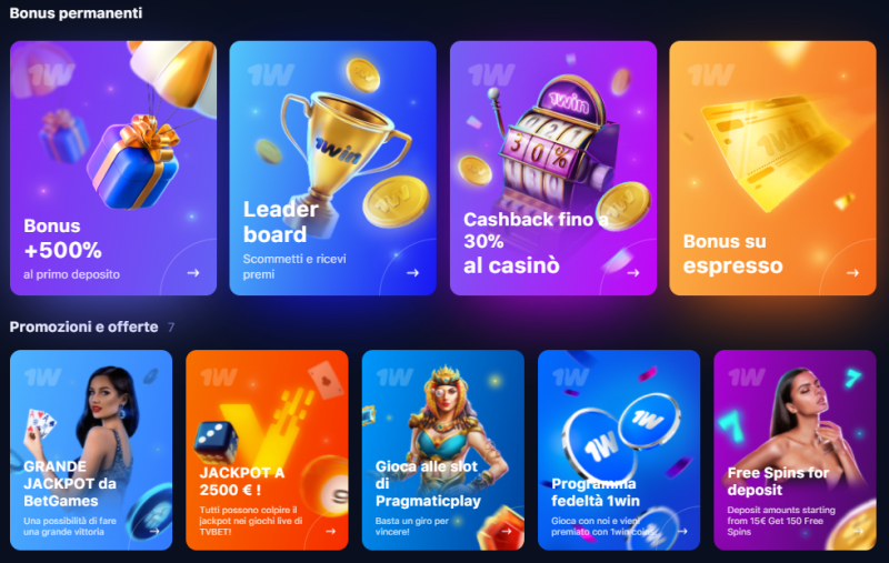 1win bonus scommesse e bonus casinò