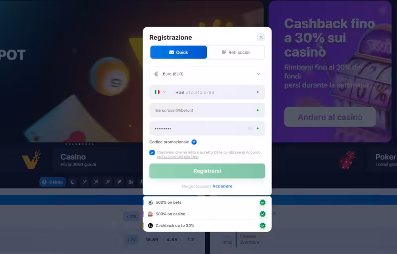 1win registrazione - iscrizione al casinò