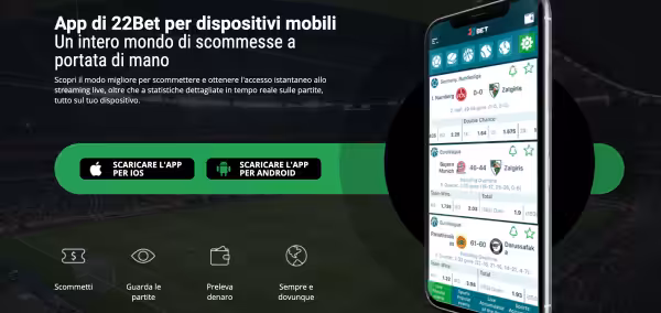 22Bet app mobile iOS e Android scommesse da smartphone