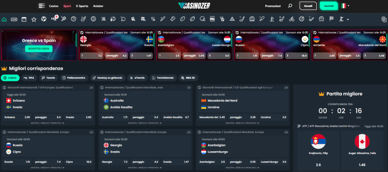 casinozer palinsesto scommesse sportive
