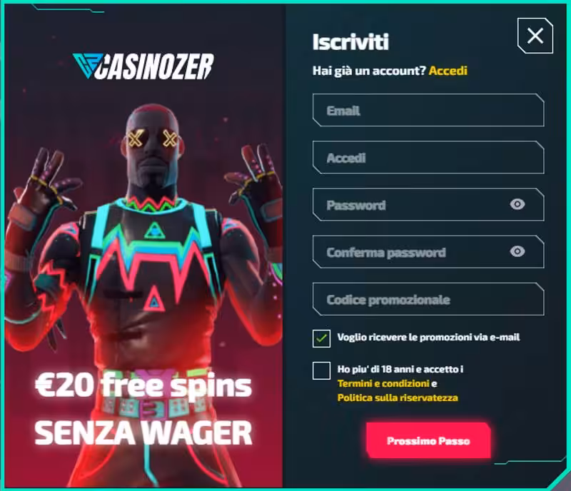 casinozer registrazione, iscrizione al sito del casinò