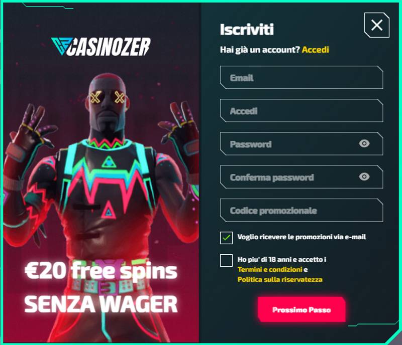 casinozer registrazione, iscrizione al sito del casinò