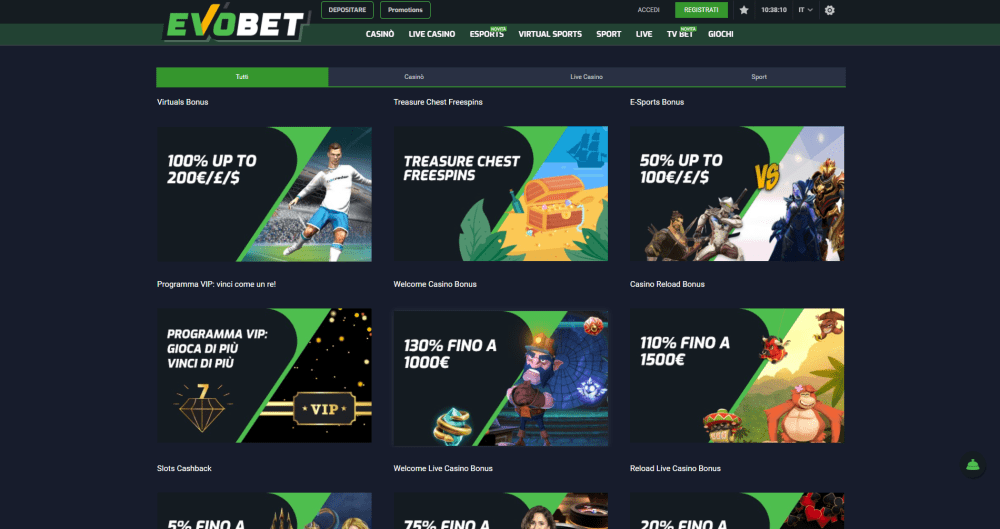 Evobet bonus scommesse e casinò