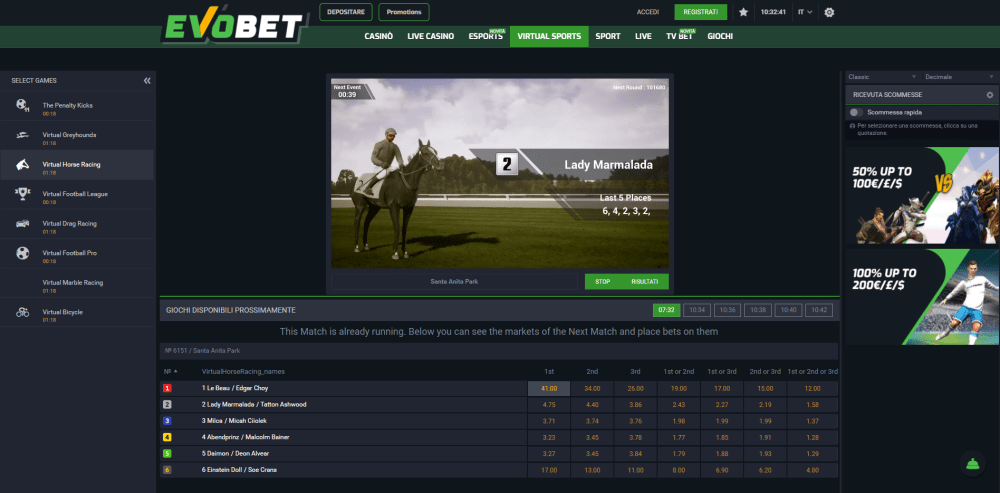 EvoBet scommesse sport virtuali ed Esports