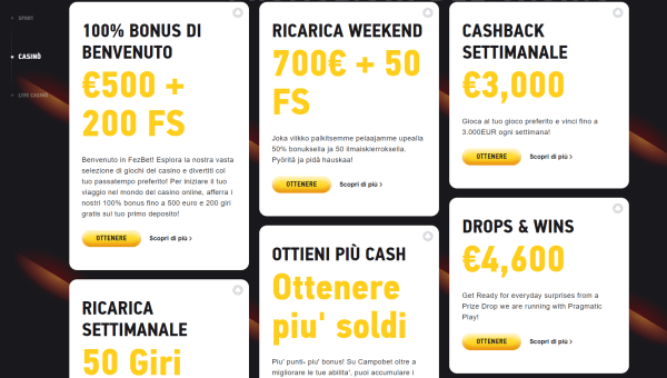 Fezbet bonus scommesse e casino online