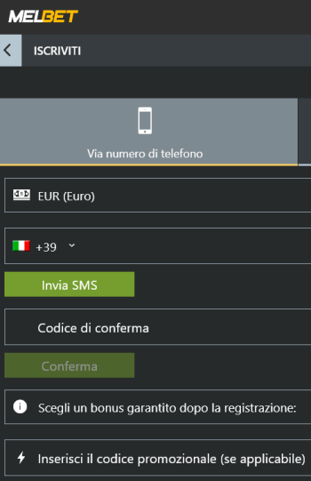 La registrazione a Melbet dall'Italia