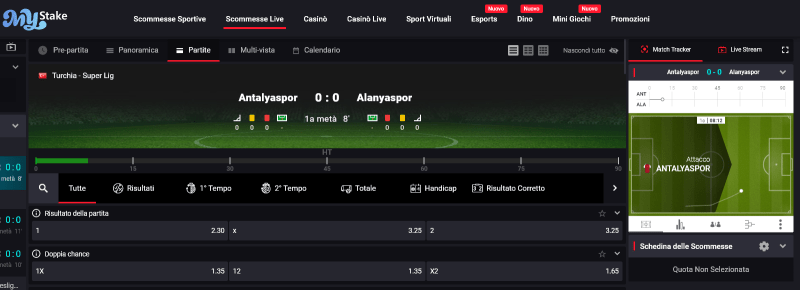 MyStake scommesse in diretta, dal vivo, con Live streaming e match tracker