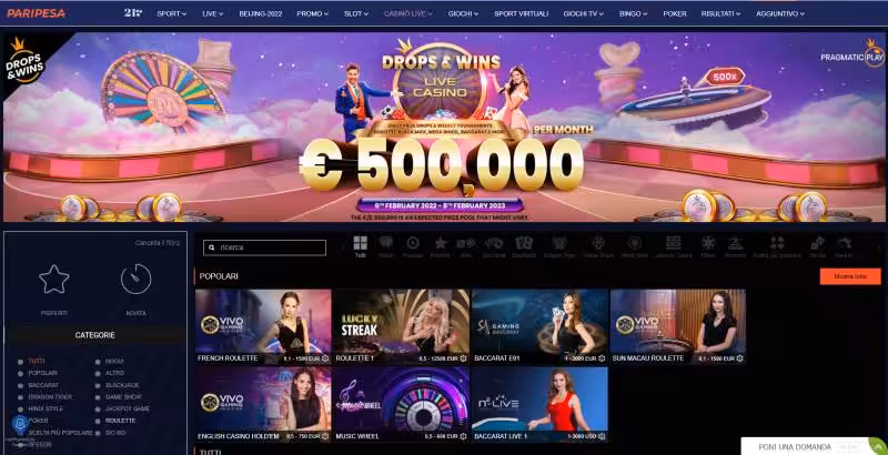 Paripesa casino live 2026 Paripesa casino live - roulette blackjack baccarat con croupier 2026