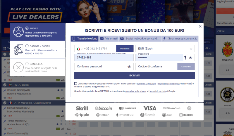 registrazione, iscrizione al bookmaker e casinò