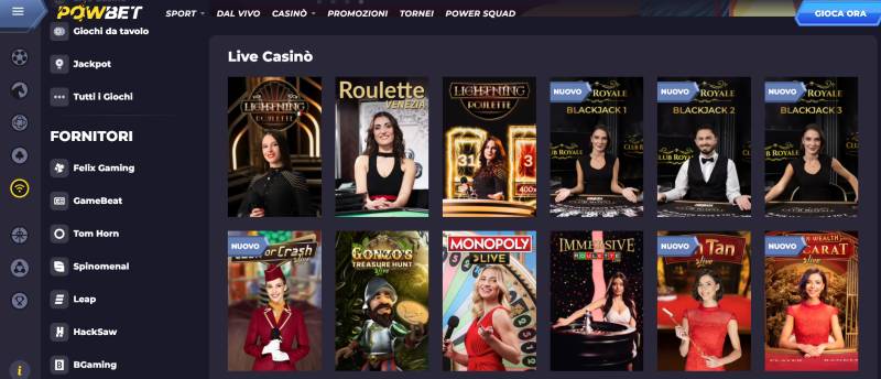 Powbet casinò Live - BlackJack, Roulette, Baccarat con croupier dal Vivo
