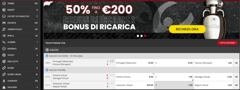 select.bet palinsesto scommesse sportive