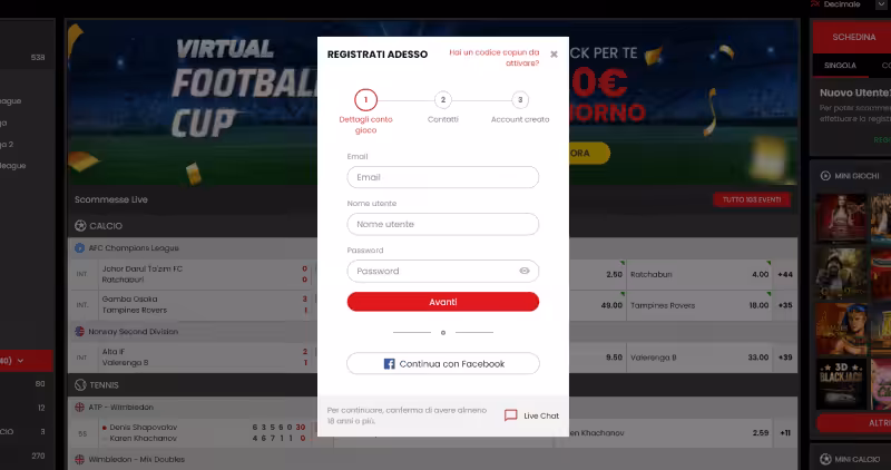 select.bet registrazione, iscrizione a selectbet