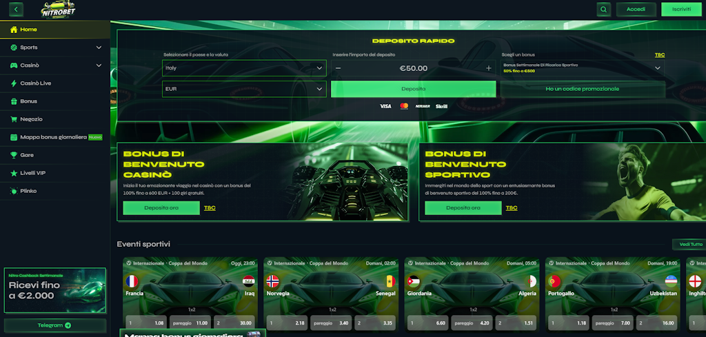 Nitrobet scommesse - homepage e interfaccia Nitrobet scommesse - homepage interfaccia bookmaker non ADM