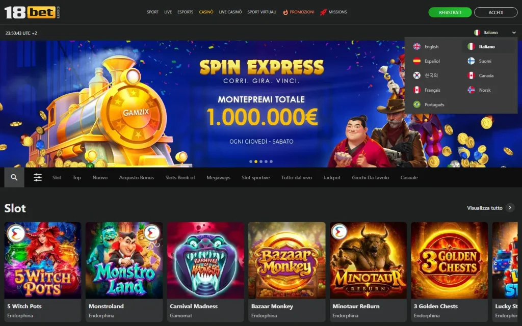 Lobby del casinò di 18bet