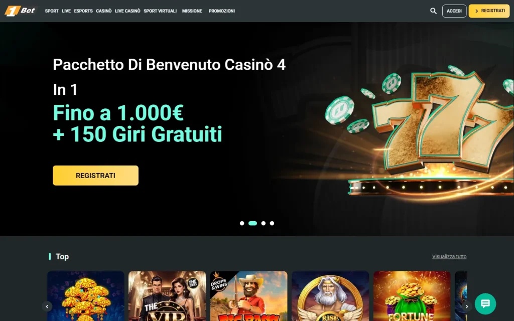Homepage di 1Bet in italiano