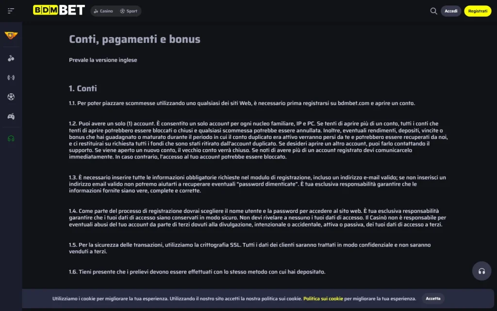 Pagina promozioni di Bdmbet con le offerte in corso