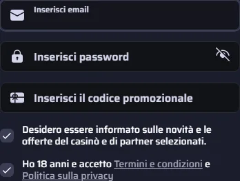 Modulo di registrazione di Bdmbet con i campi richiesti