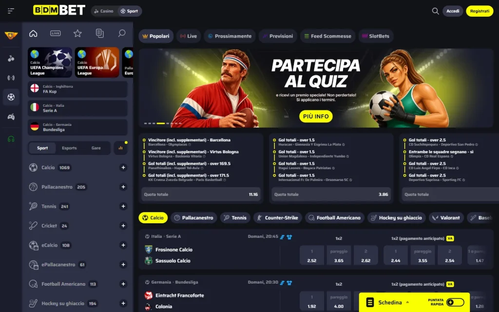 Sezione scommesse sportive di Bdmbet