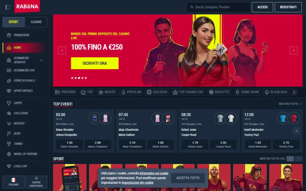 Homepage di Rabona in italiano