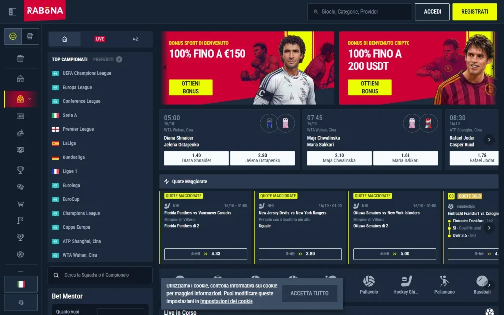 Sezione scommesse sportive di Rabona