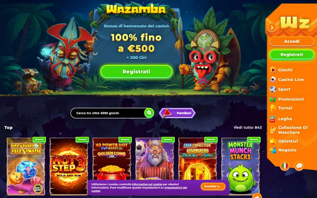 Homepage di Wazamba in italiano